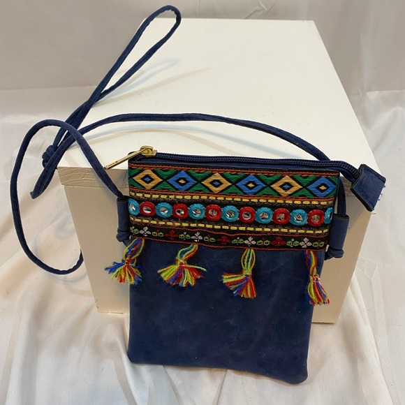 Vintage crossbody navy tassel purse thin strap - Picture 2 of 7